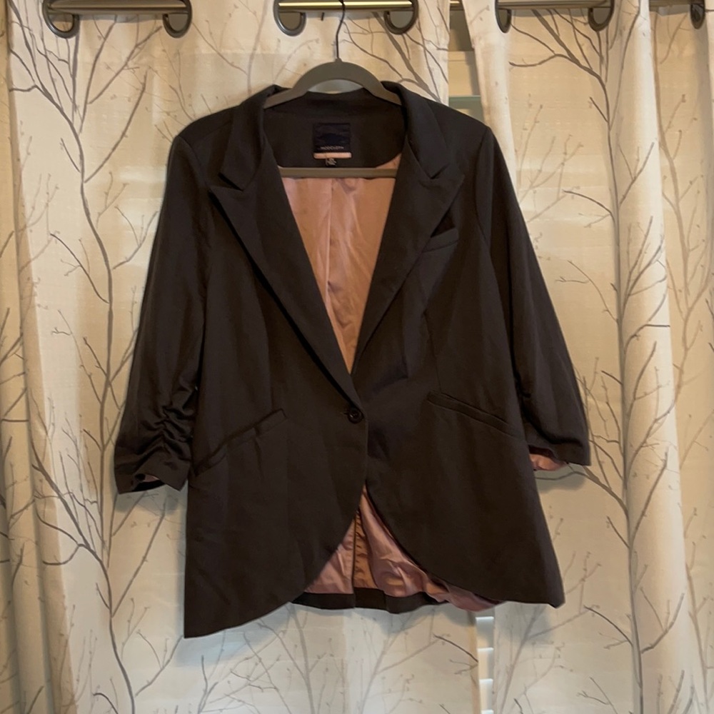 ModCloth 3/4 Knit Rouched Sleeve Blazer Grey